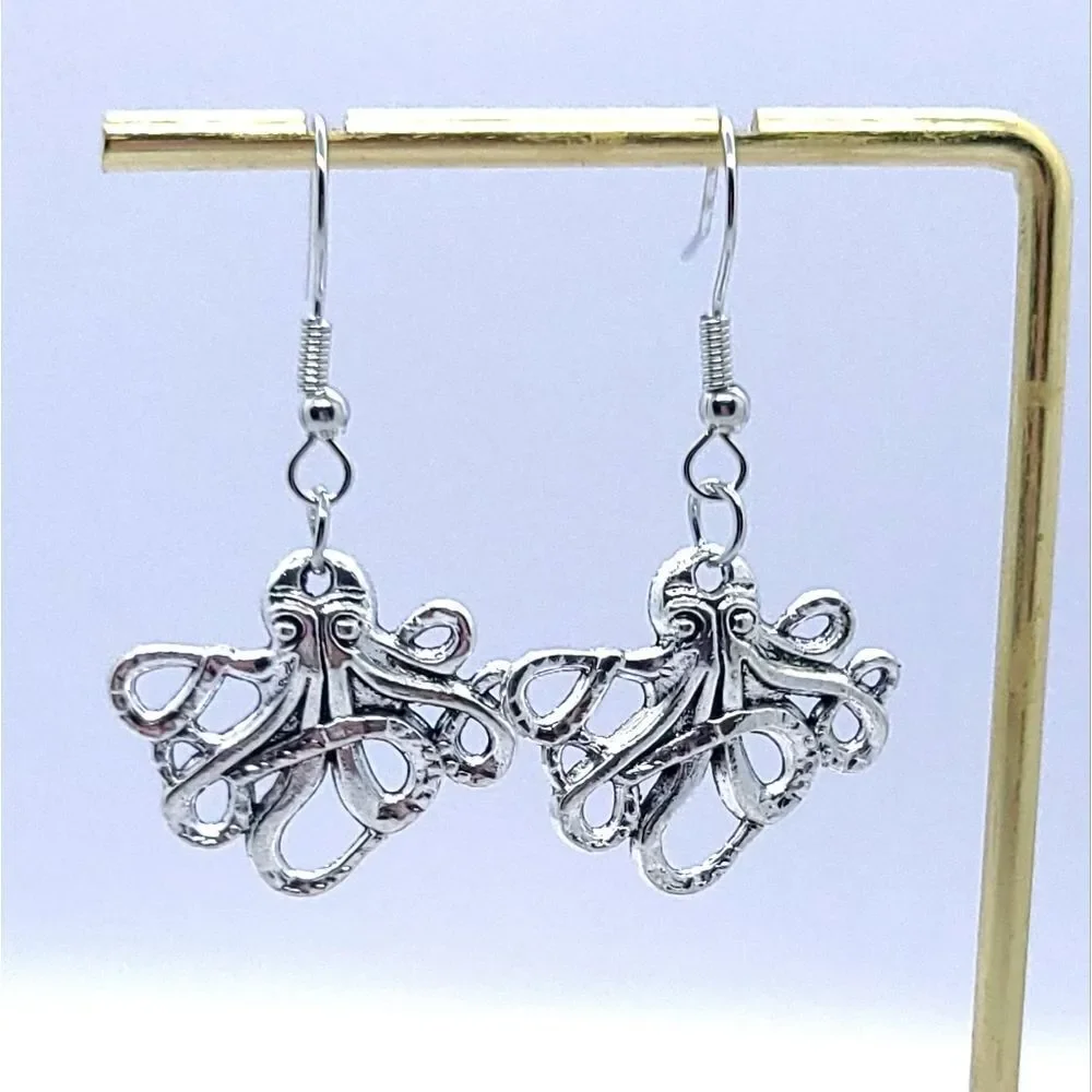 Kraken Octopus Earrings Silver Steampunk Pirate Nautical Squid Dangle Jewelry